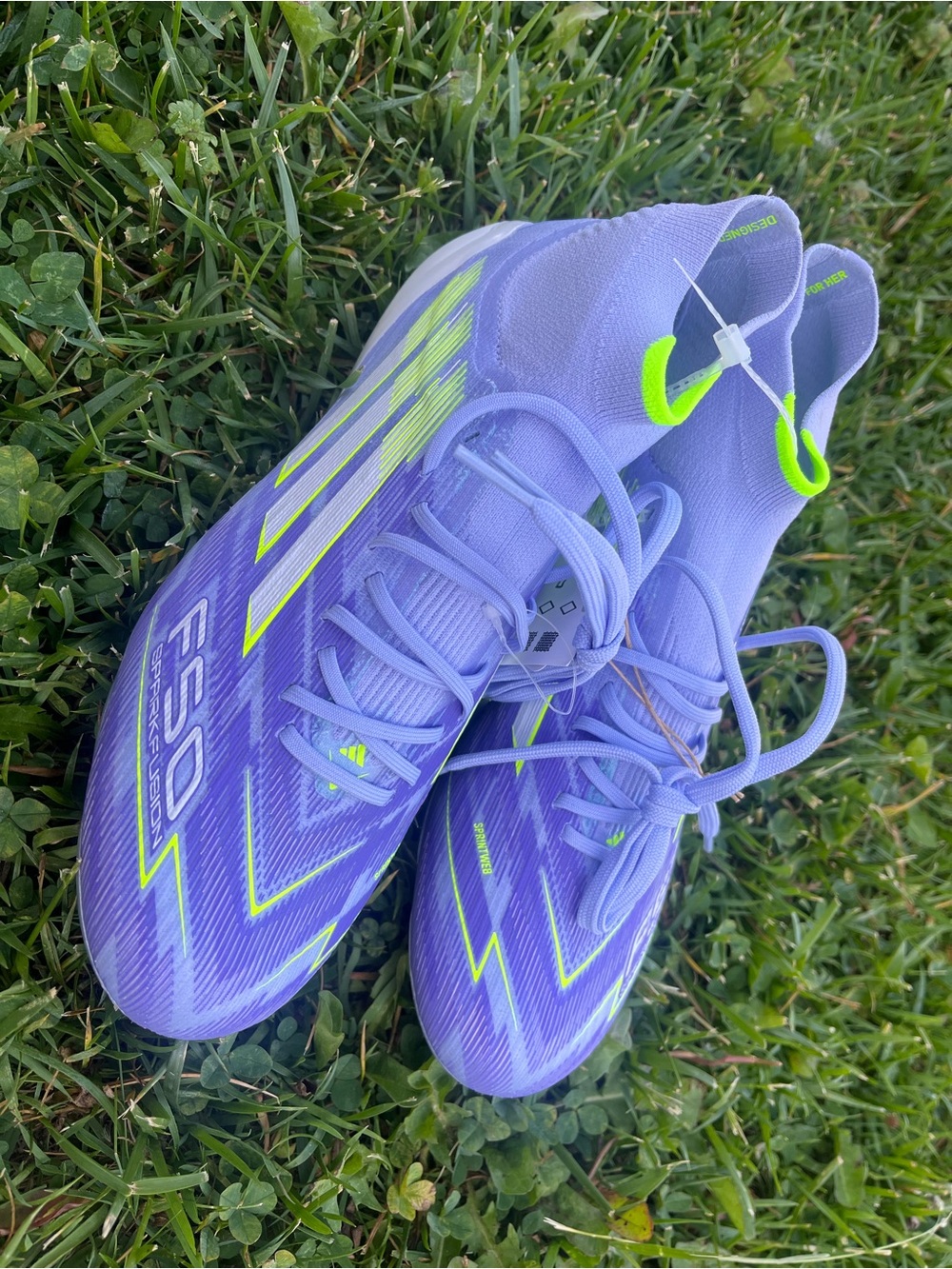 adidas Women's F50 Soccer Cleats in Lavender with Neon Yellow Accents